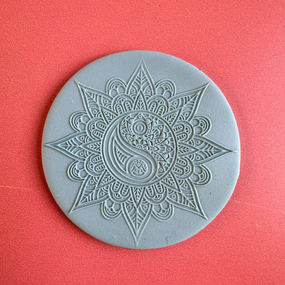 Mystical Mandala Sun Yin Yang polymer clay deco rubber stamp texture sheet - Create Along 