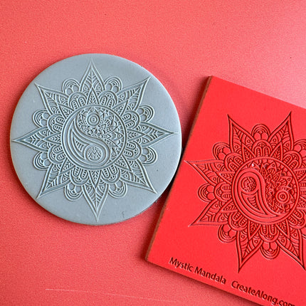 Mystical Mandala Sun Yin Yang polymer clay deco rubber stamp texture sheet - Create Along 