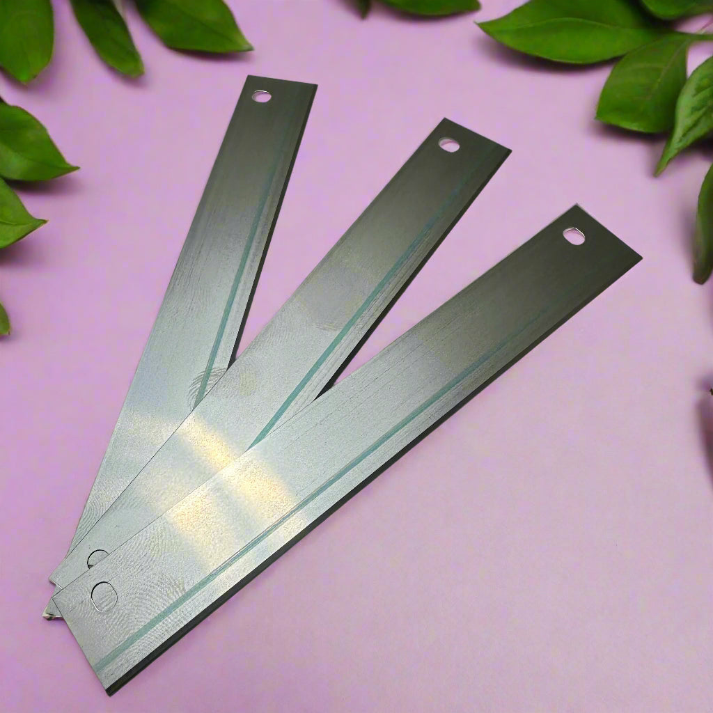 THREE "Blue Steel" Clay Blades specialty 3 blade for slicing polymer clay stiff clay blade caning canes work with all types of clay