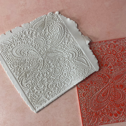 Paisley Garden Texture Mat rubber Stamp for polymer clay paper Gelli plate and resin ZIA zentangle inspired - Create Along 