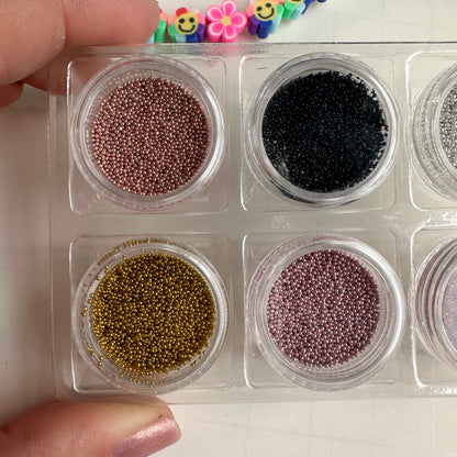 Metallic Micro Caviar No-Hole Beads – Set of 6 for Polymer Clay & Mixed Media - Create Along 