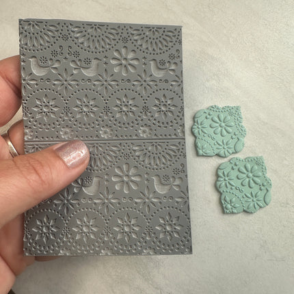 Floral Folk Art polymer clay rubber stamp texture sheet - Create Along 