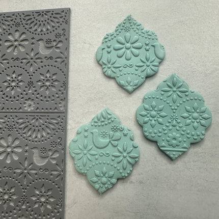 Floral Folk Art polymer clay rubber stamp texture sheet - Create Along 