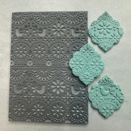 Floral Folk Art polymer clay rubber stamp texture sheet - Create Along 
