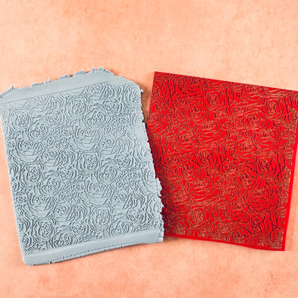 Roses Boho Rubber Stamp Polymer Clay Texture Sheet Mat | rose stamp - Create Along 