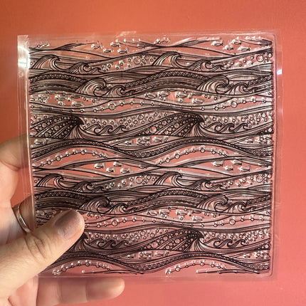 Ocean Flow Polymer Clay Stamp – Jumbo Tribal 5x5 Inch Clear Texture - Create Along 