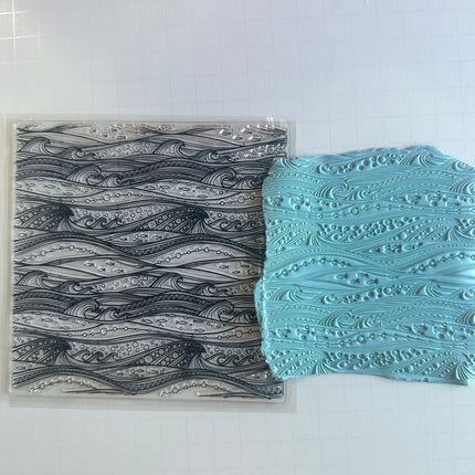 Ocean Flow Polymer Clay Stamp – Jumbo Tribal 5x5 Inch Clear Texture - Create Along 