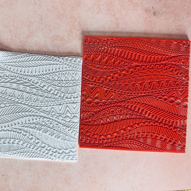 Tribal Flow Wave Rubber Stamp Texture Sheet Mat for polymer clay metal clay mixed media art - Create Along 