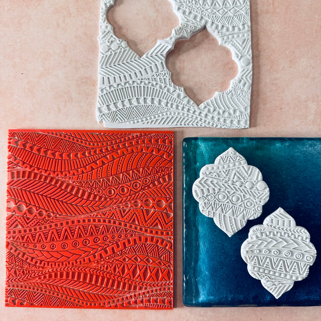Tribal Flow Wave Rubber Stamp Texture Sheet Mat for polymer clay metal clay mixed media art - Create Along 