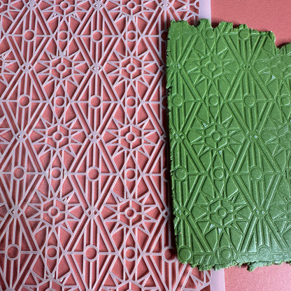 Sacred Shrine Polymer Clay Stencil – 5x5 Inch Mylar Texture Sheet | Stained Glass Geometric Design - Create Along 