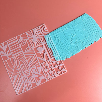 Organic Botanic Polymer Clay Stencil – 5x5 Inch Mylar Texture Sheet | 15 Hand-Drawn Patterns - Create Along 