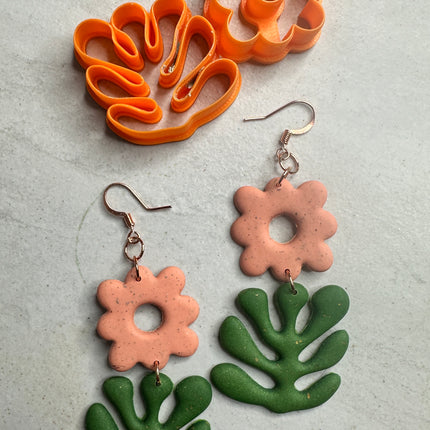 Floopy Flower Polymer Clay Cutter Set – 2-Piece Earring Cutter | Whimsical Flower + Abstract Leaf - Create Along 