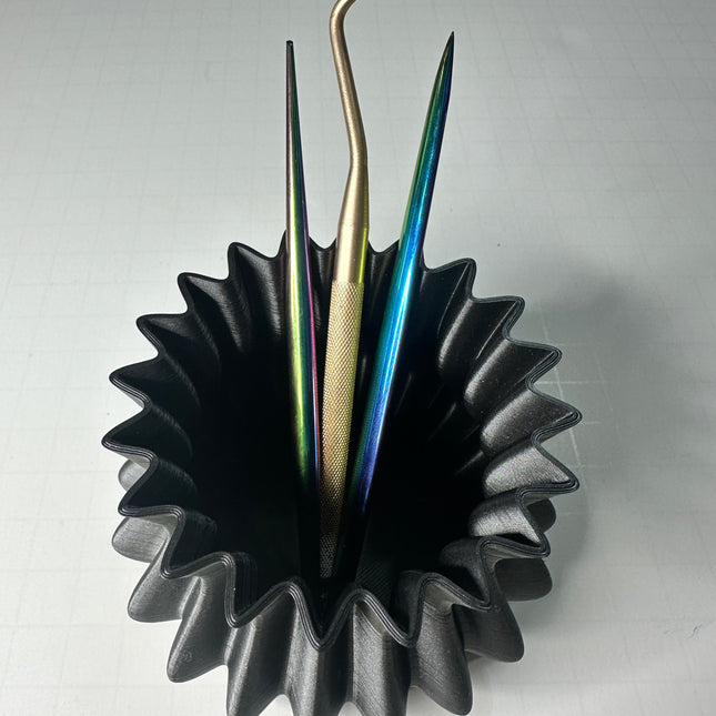 Fluted Starry Tool Cup for Polymer Clay & Sculpting Tools – Hematite Gray with Hidden Star Detail - Create Along 