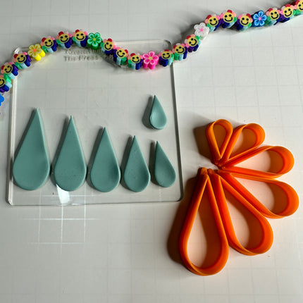 Water Drops Polymer Clay Cutter Set – 6-Piece Graduated Teardrop Basics Cutters - Create Along 