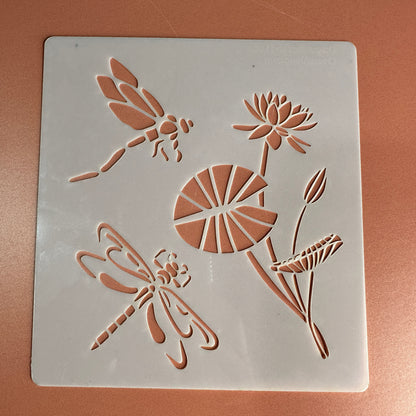 Dragonflies and Lotus Mylar crafting stencil - Create Along 