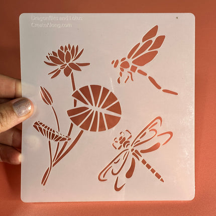 Dragonflies and Lotus Mylar crafting stencil - Create Along 