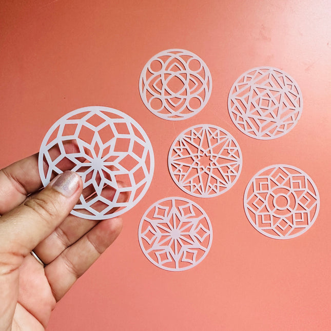 Stained Glass Mandala Stencil Set – 6 Round 2.5" Craftsman-Inspired Patterns for Polymer Clay coins, Earrings, Coasters & More - Create Along 