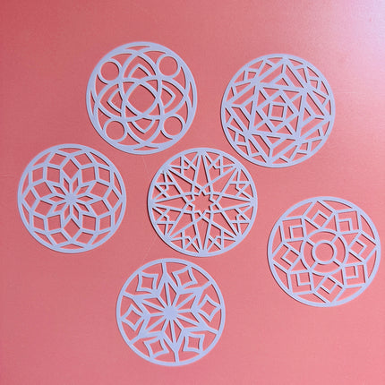 Stained Glass Mandala Stencil Set – 6 Round 2.5" Craftsman-Inspired Patterns for Polymer Clay coins, Earrings, Coasters & More - Create Along 