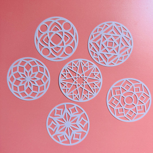 Stained Glass Mandala Stencil Set – 6 Round 2.5" Craftsman-Inspired Patterns for Polymer Clay coins, Earrings, Coasters & More