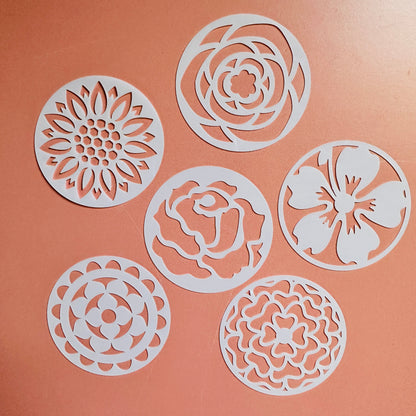 Ring Around the Rosies Stencil Set – 6-Piece 2.5" Floral Stencil Set for Earrings, Pendants, Coasters & Artist Coins - Create Along 