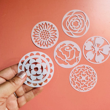 Ring Around the Rosies Stencil Set – 6-Piece 2.5" Floral Stencil Set for Earrings, Pendants, Coasters & Artist Coins - Create Along 