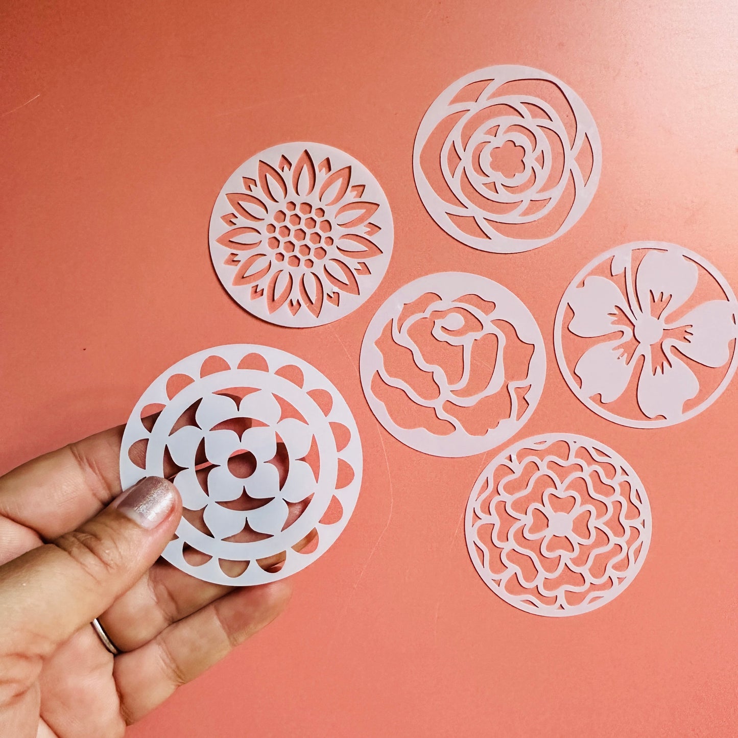 Ring Around the Rosies Stencil Set – 6-Piece 2.5" Floral Stencil Set for Earrings, Pendants, Coasters & Artist Coins