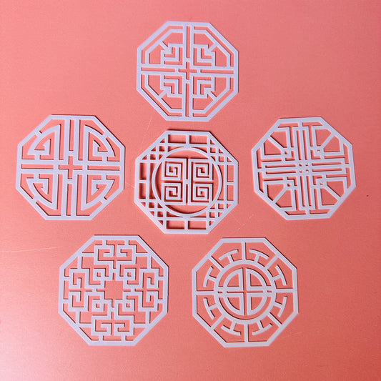 Asian Octagons Stencil Set – 6-Piece 2.5" Geometric Pattern Stencils for Polymer Clay, Earrings, Coasters & Art Projects