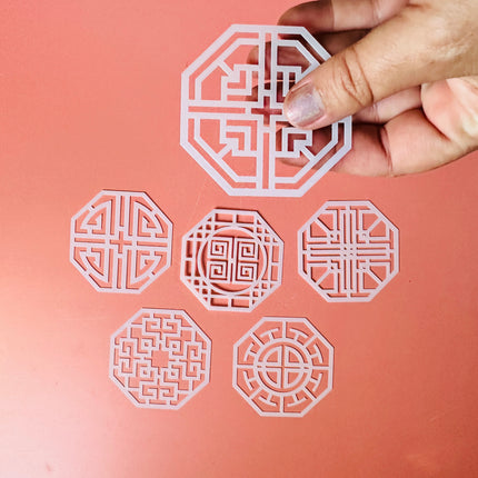 Asian Octagons Stencil Set – 6-Piece 2.5" Geometric Pattern Stencils for Polymer Clay, Earrings, Coasters & Art Projects - Create Along 