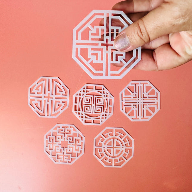 Asian Octagons Stencil Set – 6-Piece 2.5" Geometric Pattern Stencils for Polymer Clay, Earrings, Coasters & Art Projects - Create Along 