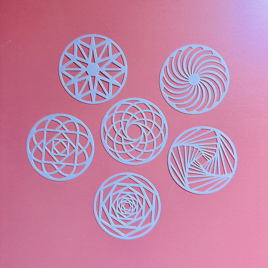 Radial Patterns Stencil Set – 6-Piece 2.5" Geometric Stencils for Earrings, Pendants, Coasters & Artist Coins