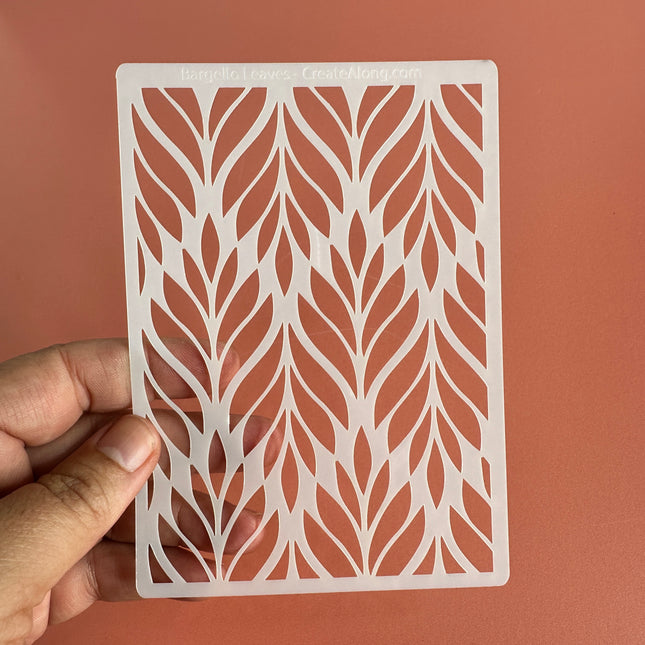 Bargello Leaves Large Leaf Mylar Stencil texture sheet - Create Along 