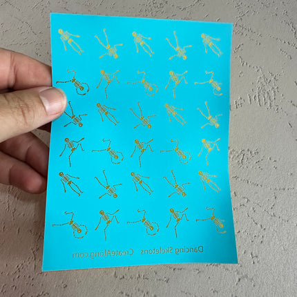 Dancing Skeletons Skull Halloween Silk Screen Stencil for Polymer Clay, Art Jewelry, Mixed Media - Create Along 