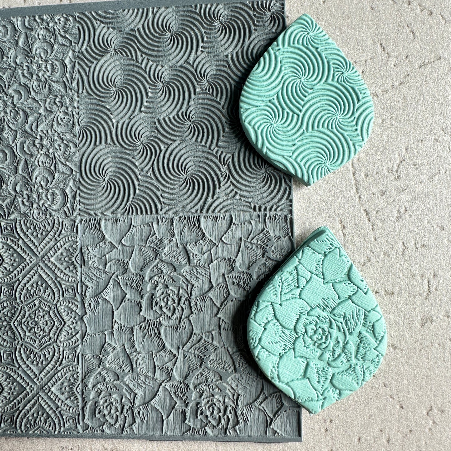 Succulent Swirl 4x Texture Tiles Rubber stamp sheet