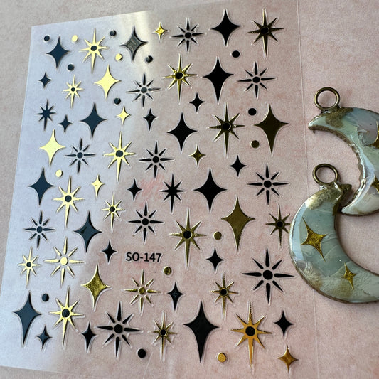 Multi Celestial Sparkle Stickers embed in resin and liquid clay - black + white