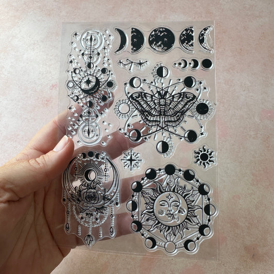 Cosmic Celestial Sun clear rubber stamp polymer clay scrapbook mixed media gelli printing