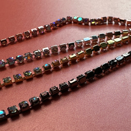 AB Crystal Rhinestone Cup Chain 1 yard 6ss 2mm stones rose gold gunmetal silver - Create Along 