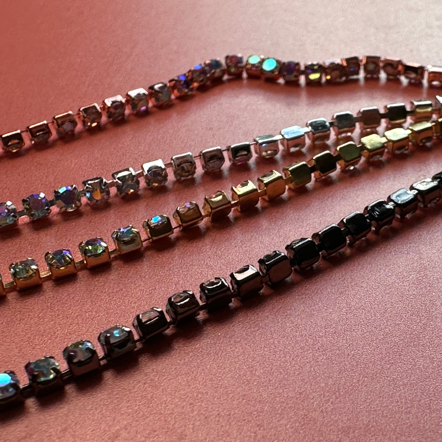 AB Crystal Cup Chain 1 yard 6ss 2mm stones rose gold gunmetal silver