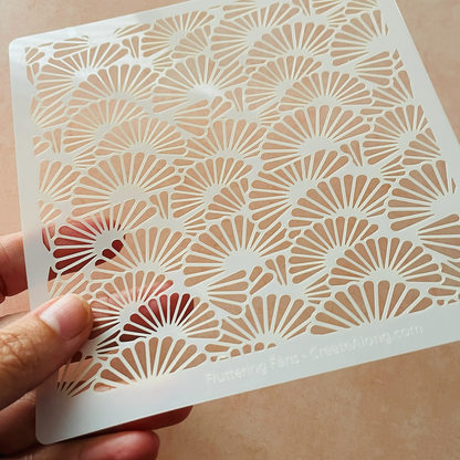 Fluttering Fans Japan decorative Mylar Crafting Stencil pattern - Create Along 
