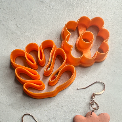 Floopy Flower Polymer Clay Cutter Set – 2-Piece Earring Cutter | Whimsical Flower + Abstract Leaf - Create Along 