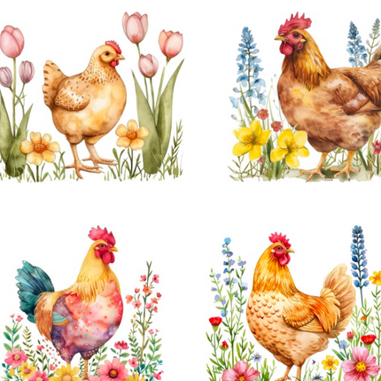 Floral Chicken Charms Magic Transfer Paper Digital Image download