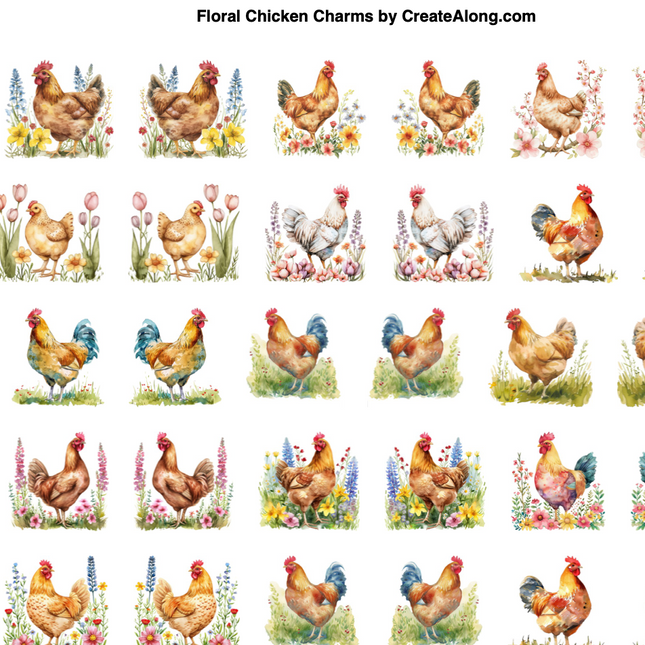 Floral Chicken Charms Magic Transfer Paper Digital Image download