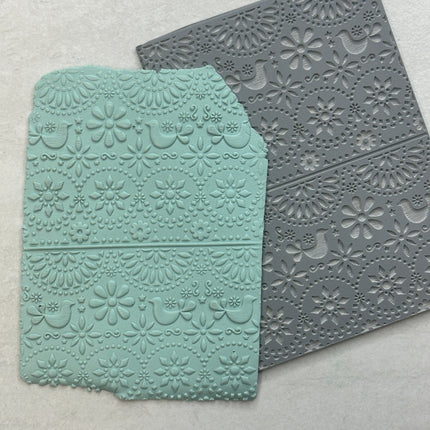 Floral Folk Art polymer clay rubber stamp texture sheet - Create Along 