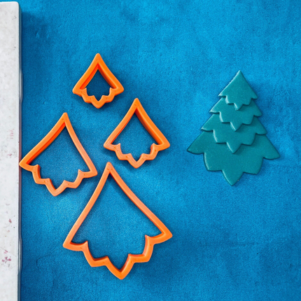 Stacked Trees Pine polymer clay cutter set clay earring holiday Christmas Earring - Create Along 