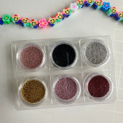 Metallic Micro Caviar No-Hole Beads – Set of 6 for Polymer Clay & Mixed Media - Create Along 