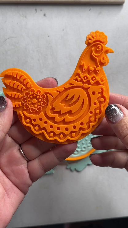 Funky Flower Chicken Large polymer clay cutter