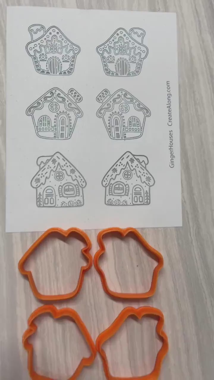 Christmas Gingerbread Holiday House Earring kit polymer clay cutter set and silkscreen stencil