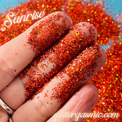 Glitter Sunrise fine 1/4 orange gold holo for pens candles earrings clay resin mugs slime tumblers nail art 2 oz - Create Along 