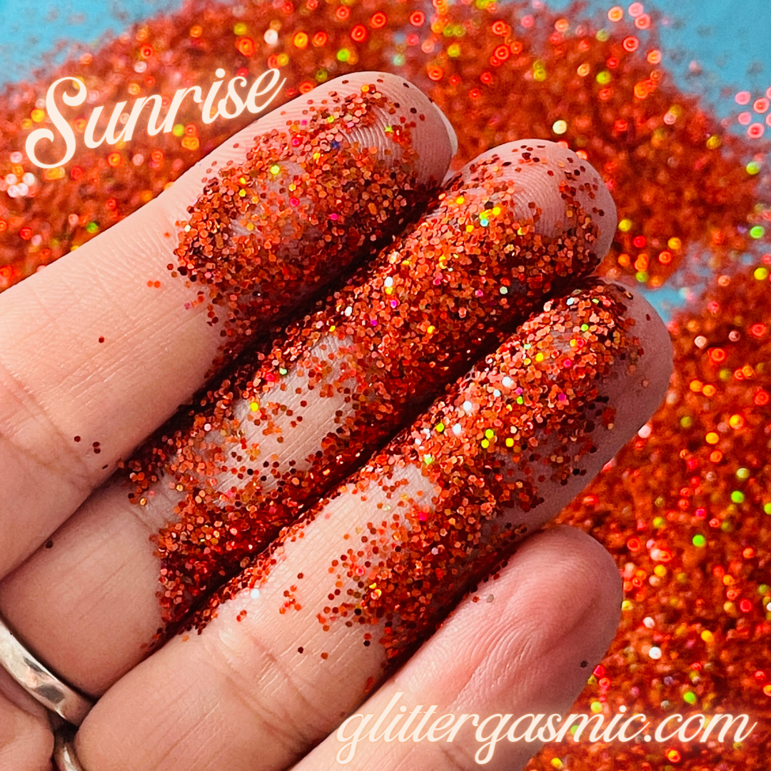 Glitter Sunrise fine 1/4 orange gold holo for pens candles earrings clay resin mugs slime tumblers nail art 2 oz