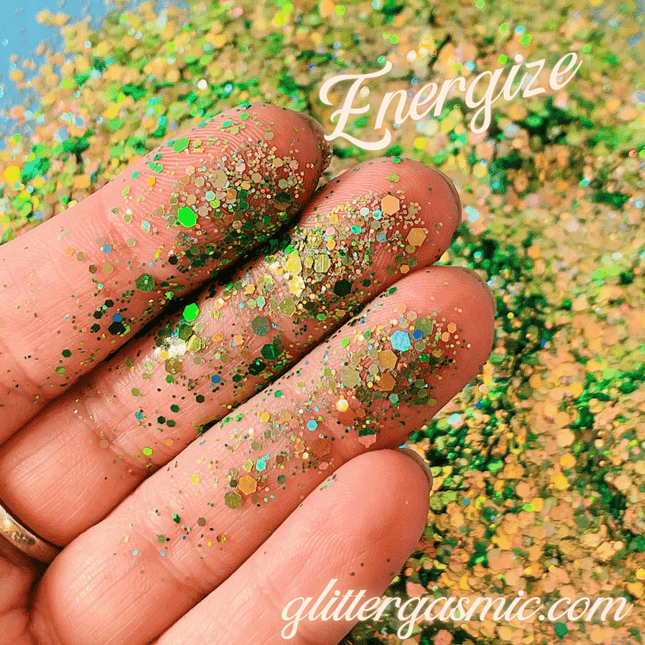 Glitter Energize Chunky green holo for pens candles earrings clay resin mugs slime tumblers nail art 2 oz - Create Along 