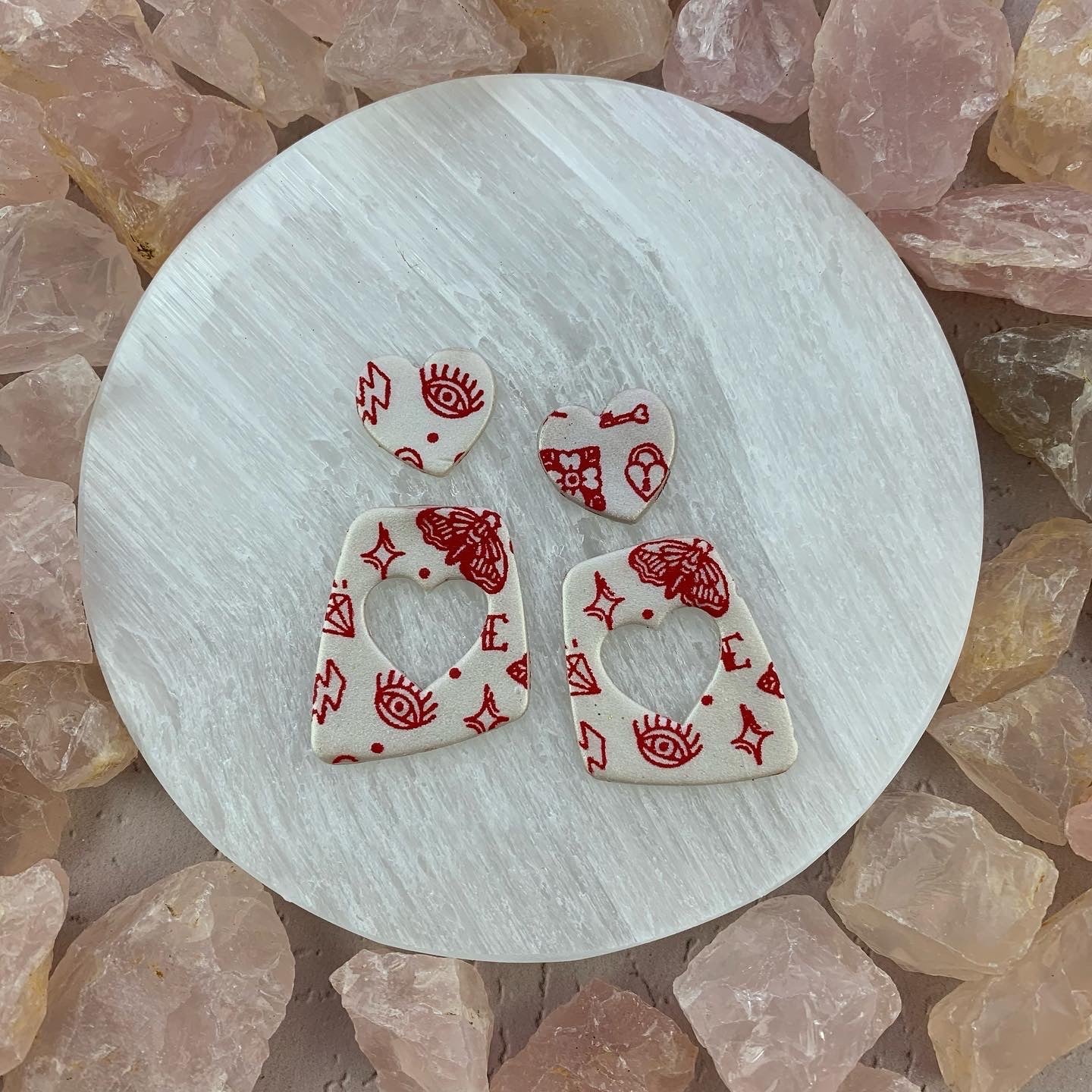 Love Rocks Valentines Day Luna Moth, Hearts Dagger polymer clay Silkscreen Stencil Crafting earrings Art Jewelry